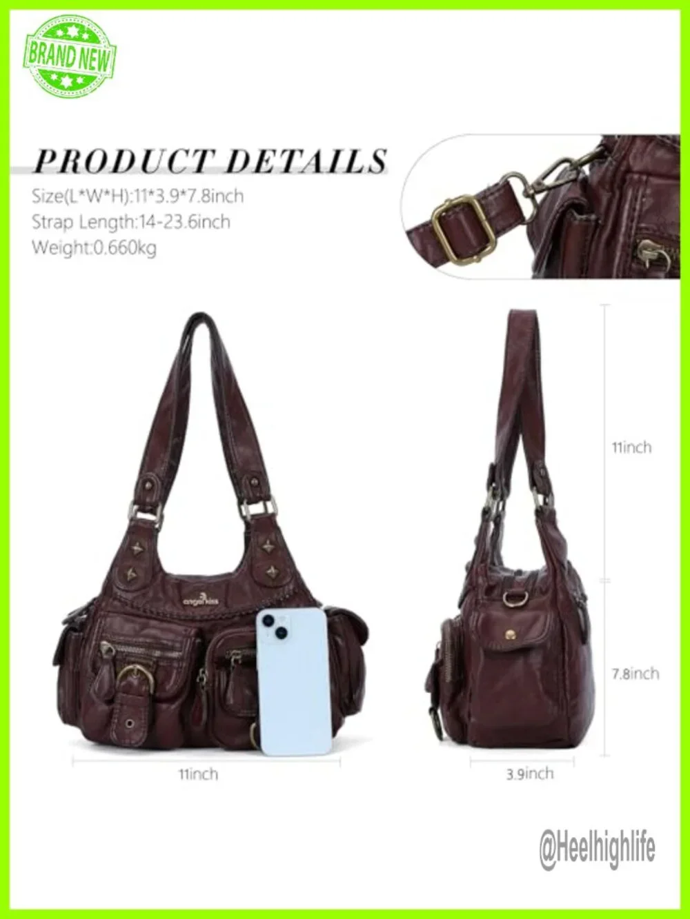 Vegan Leather Hobo Crossbody Bag with Multiple Pockets - Medium